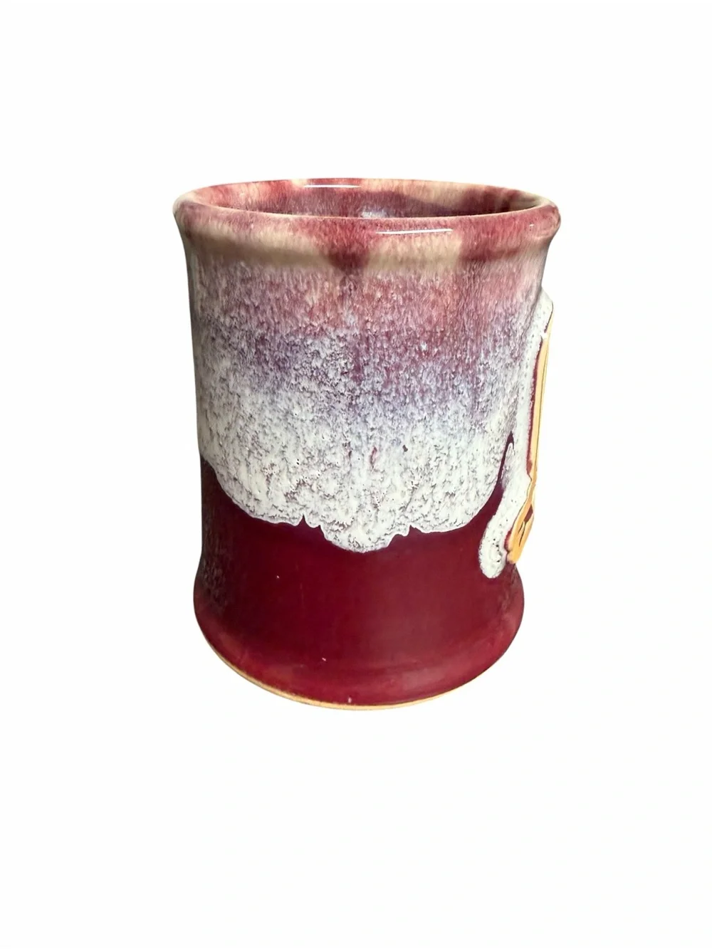 Veritas Crest Ceramic Coffee Mug‎ in Burgundy and Cream by Grey Fox Pottery